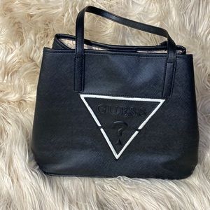 Guess with classic triangle logo bucket purse